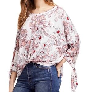 Free People Medium Keepin' On Floral Long Sleeve Tee Tie Wrist Button Down
